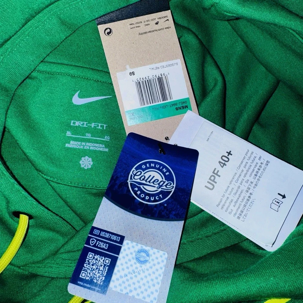 Nike Oregon Ducks XL Hoodie Sweatshirt NWT Lightweight Fleece Zip Pockets UPF40